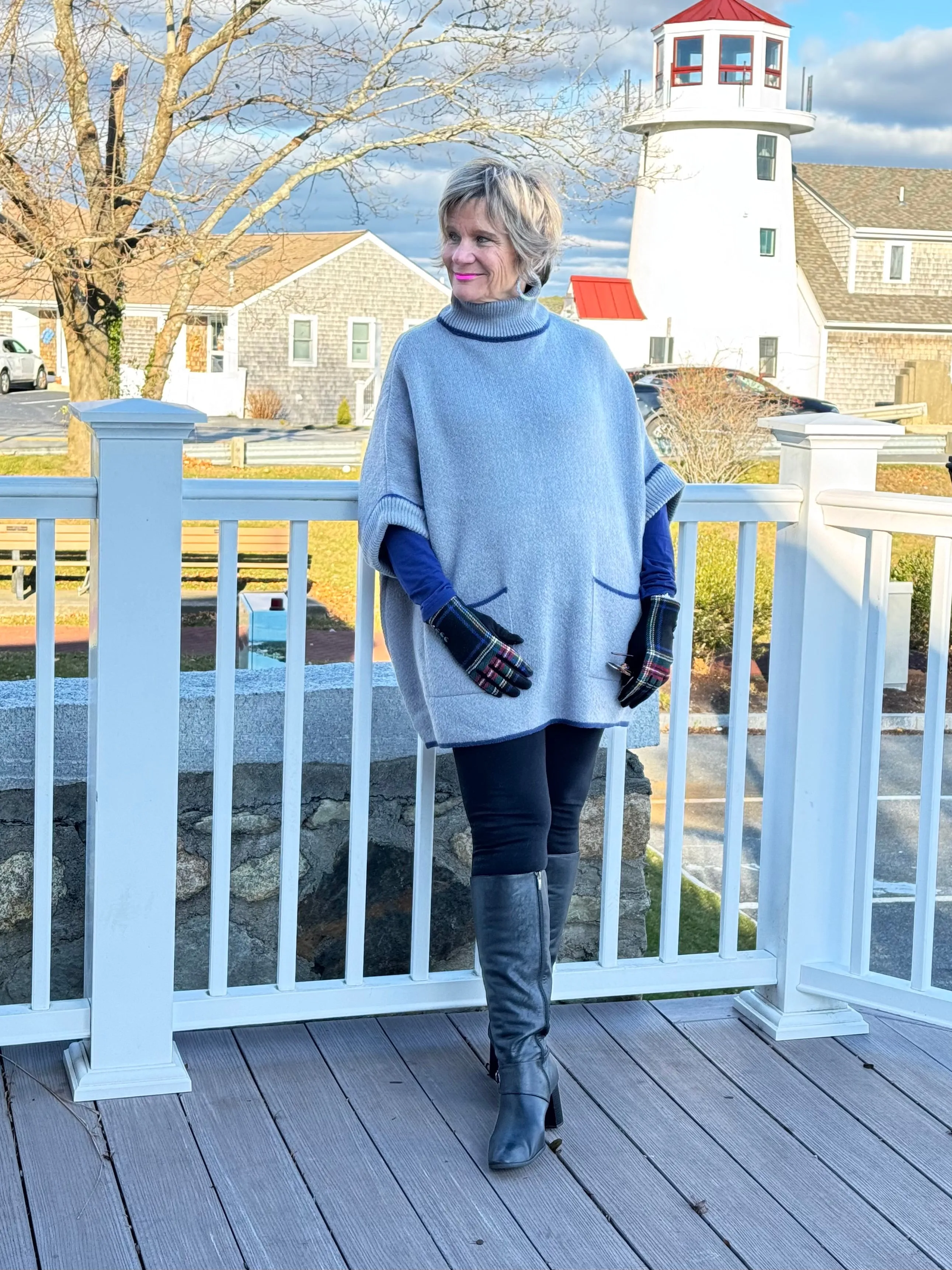 🐢 Cozy Turtle Gray  Neck Poncho with Arm Holes