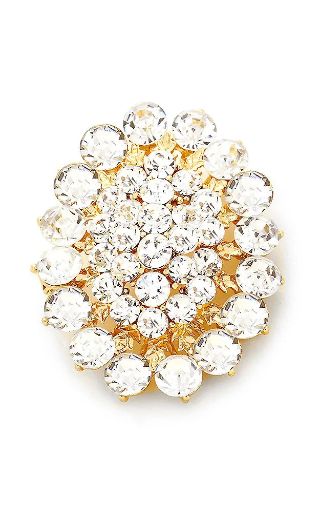 0640 Gold W/Clear Glass crystal cluster oval brooch