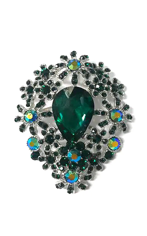 06411 Emerald crystal flower cluster brooch / pendant