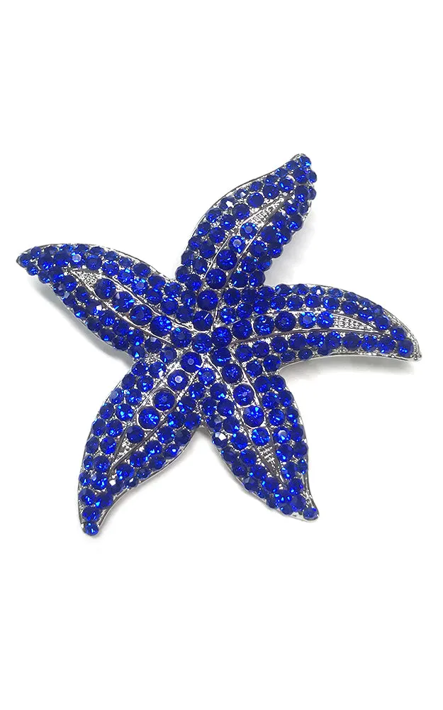 06507 Blue Crystal rhinestone starfish brooch