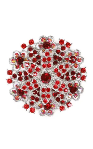 06564 Red Silver Crystal Pave Chunky Brooch