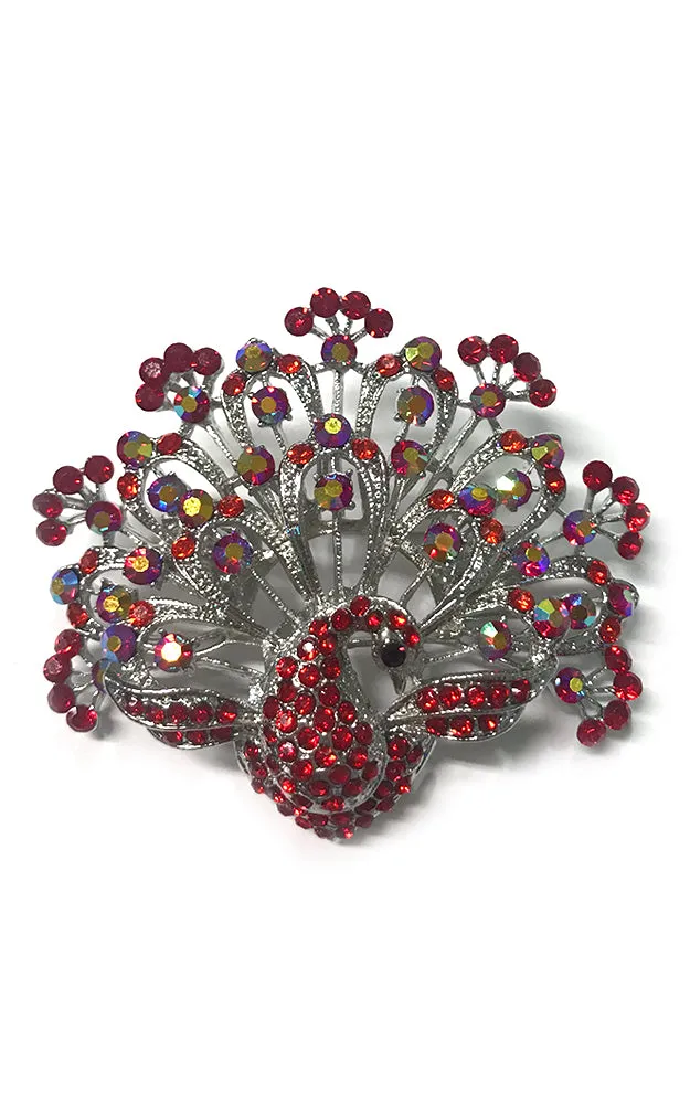 0658 Red Crystal Peacock brooch