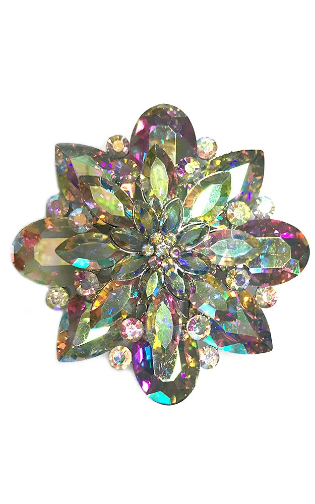 06672 Silver AB Crystal Chunky Flower brooch