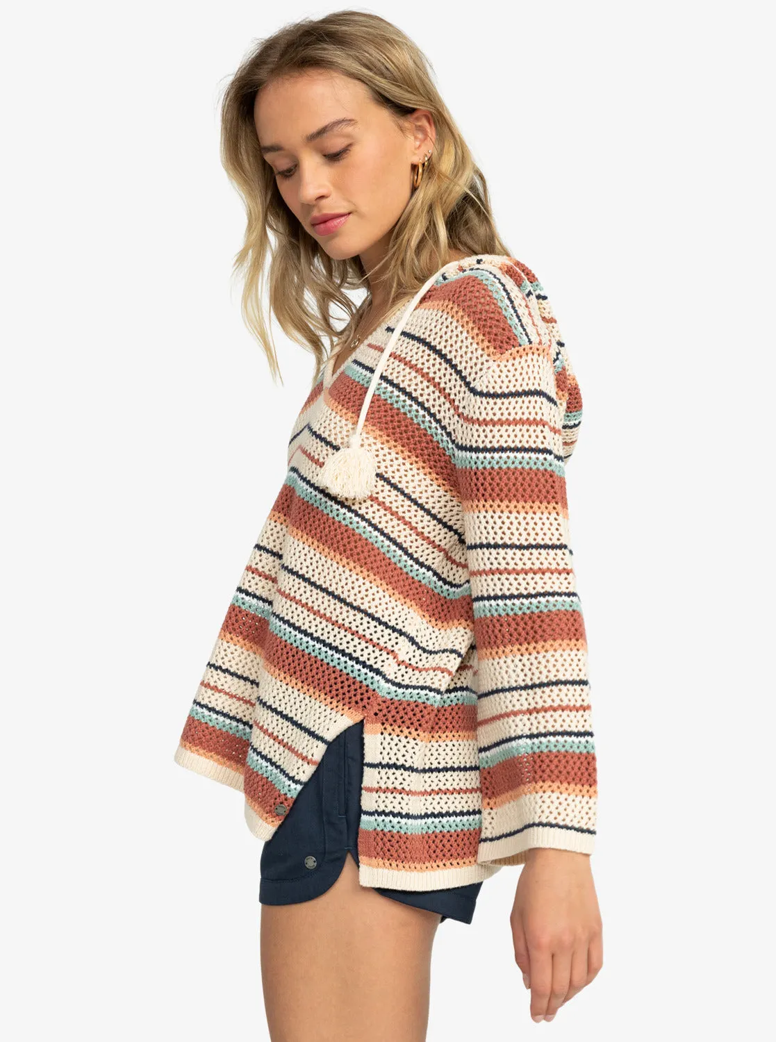 After Beach Break Stripe Poncho Hoodie - Tapioca Heart Stripe