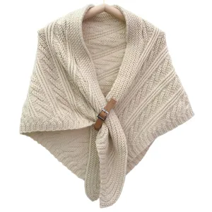 ALISON Design Women's Fashion Premium Quality Beige Khaki Brown Knitted Poncho Scarf