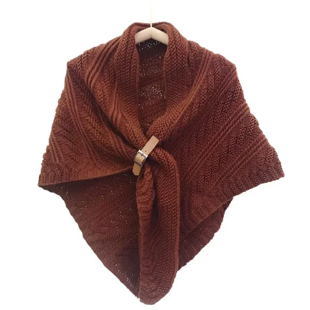 ALISON Design Women's Fashion Premium Quality Beige Khaki Brown Knitted Poncho Scarf