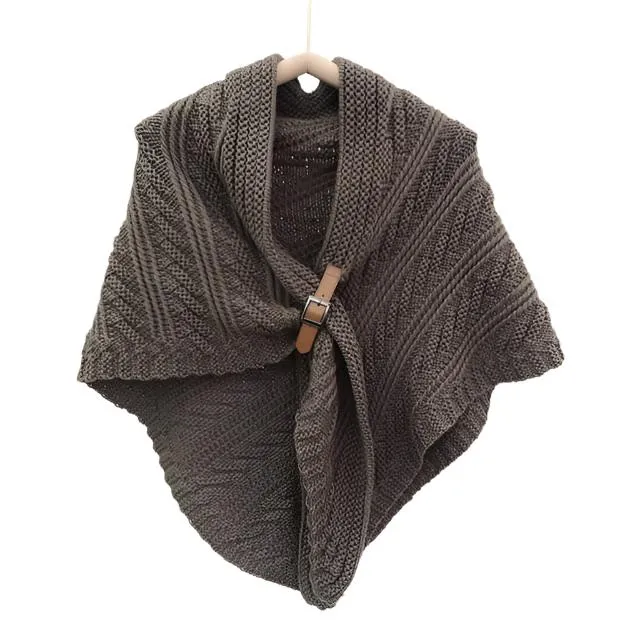 ALISON Design Women's Fashion Premium Quality Beige Khaki Brown Knitted Poncho Scarf