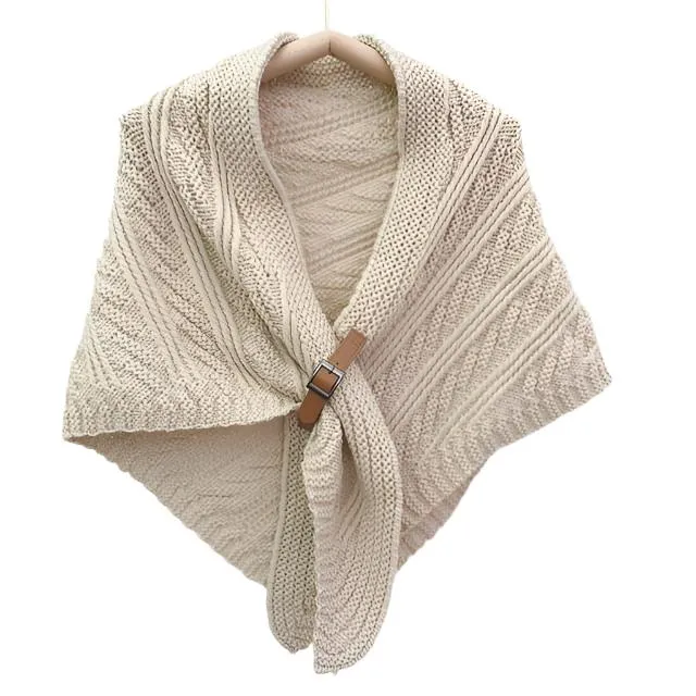 ALISON Design Women's Fashion Premium Quality Beige Khaki Brown Knitted Poncho Scarf