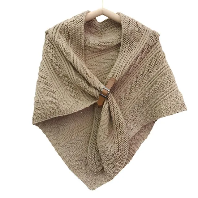 ALISON Design Women's Fashion Premium Quality Beige Khaki Brown Knitted Poncho Scarf