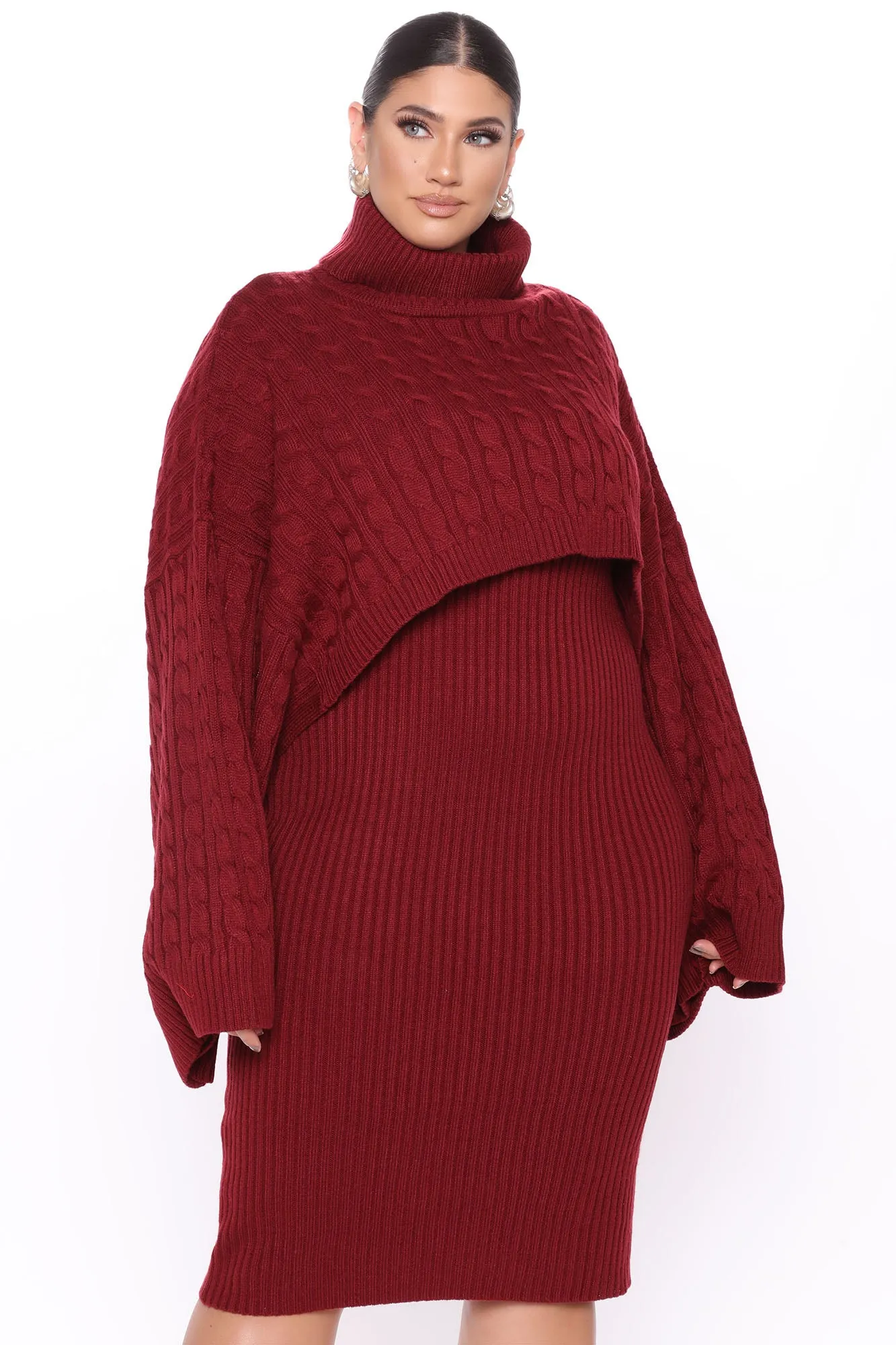 Another Day Midi Sweater Dress - Burgundy