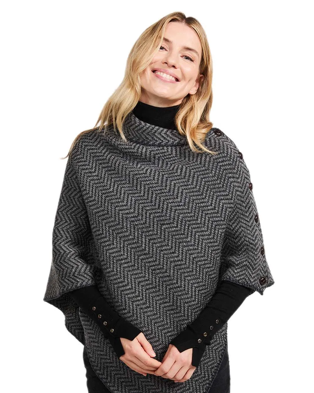 Aran Herringbone Poncho with Buttons