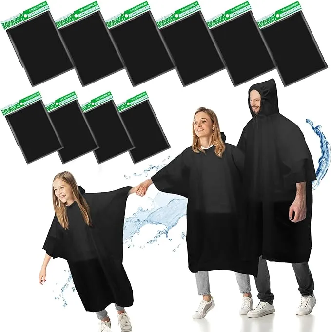 AXNSATRE Rain Poncho Waterproof Adult Kids - 10PCS Disposable Poncho Waterproof Family Pack, Ponchos for Women Men Festival, Plastic Raincoat Poncho Bulk for Emergency, Travel, Camping