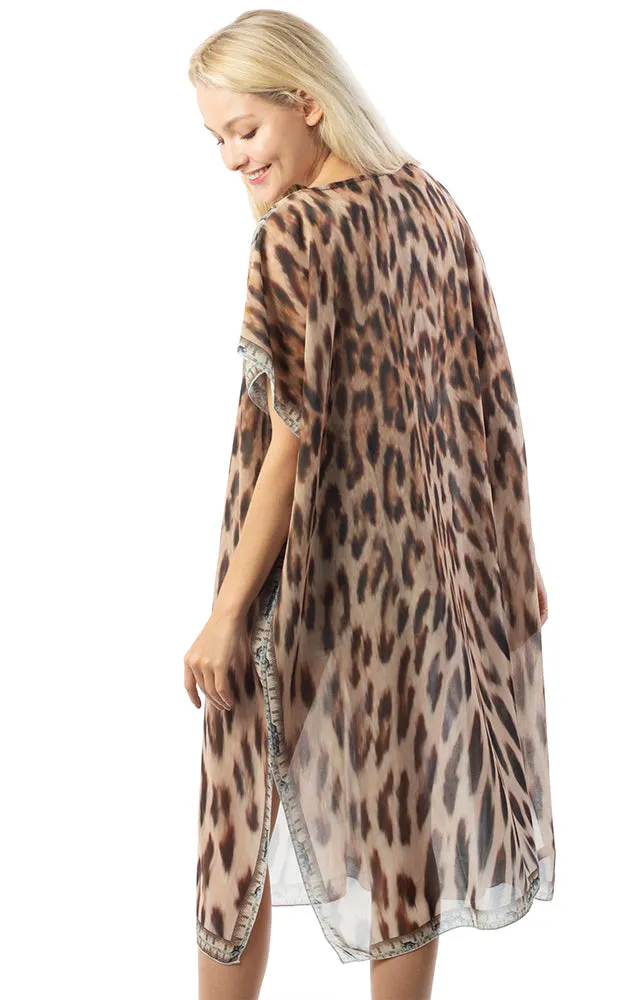 BAAP8628 Beige Animal Print Poncho