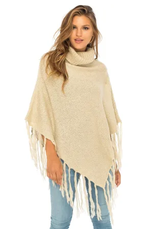 Back From Bali Womens Knit Fringed Poncho Boho Sweater Cape with Cowl Neck Soft Boho Winter Shawl