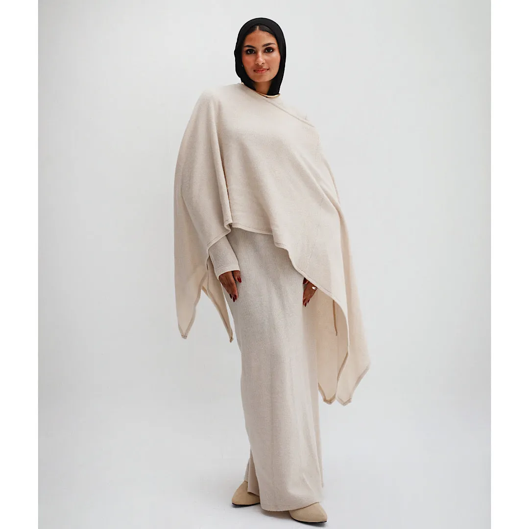 Beige asymmetric co-ord poncho set