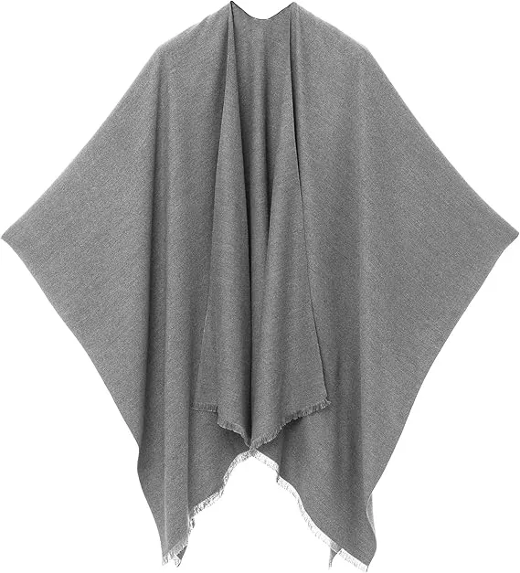 Beige-Gray Luxurious Knit Sweater Poncho Cardigan