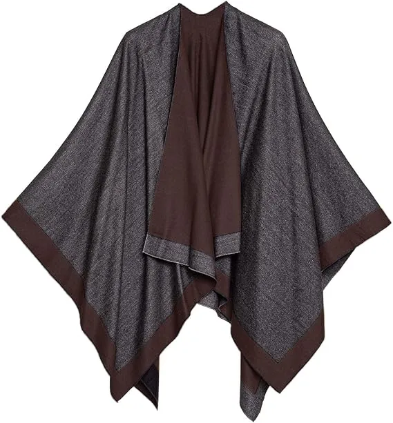 Beige-Gray Luxurious Knit Sweater Poncho Cardigan