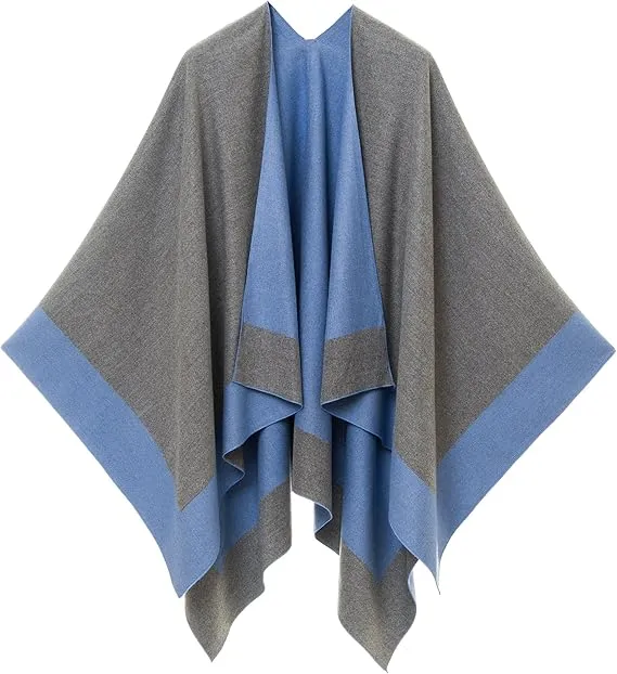 Beige-Gray Luxurious Knit Sweater Poncho Cardigan