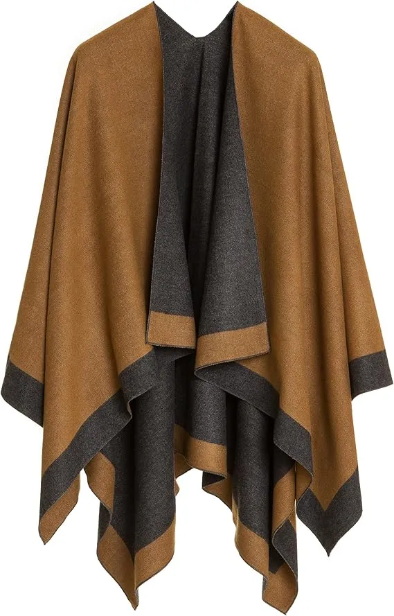 Beige-Gray Luxurious Knit Sweater Poncho Cardigan