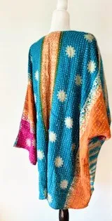 Best Seller: 4 Button Short Kantha Cotton Tunic is Seasonless (Aqua Abstract)