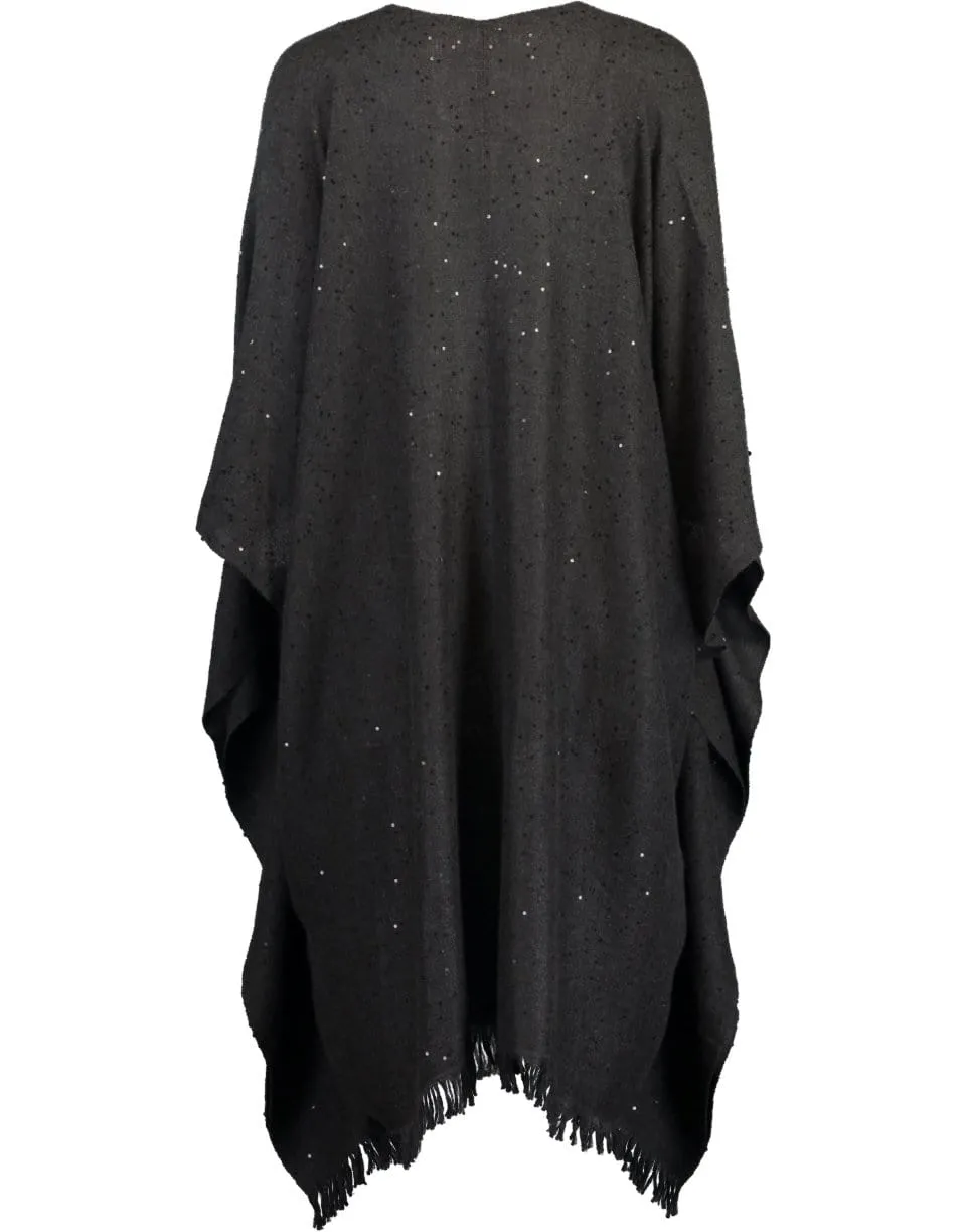 Black Cashmere and Silk Frayed Poncho