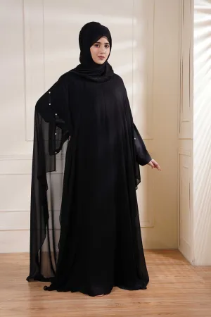 Black Formal Poncho with Pearls