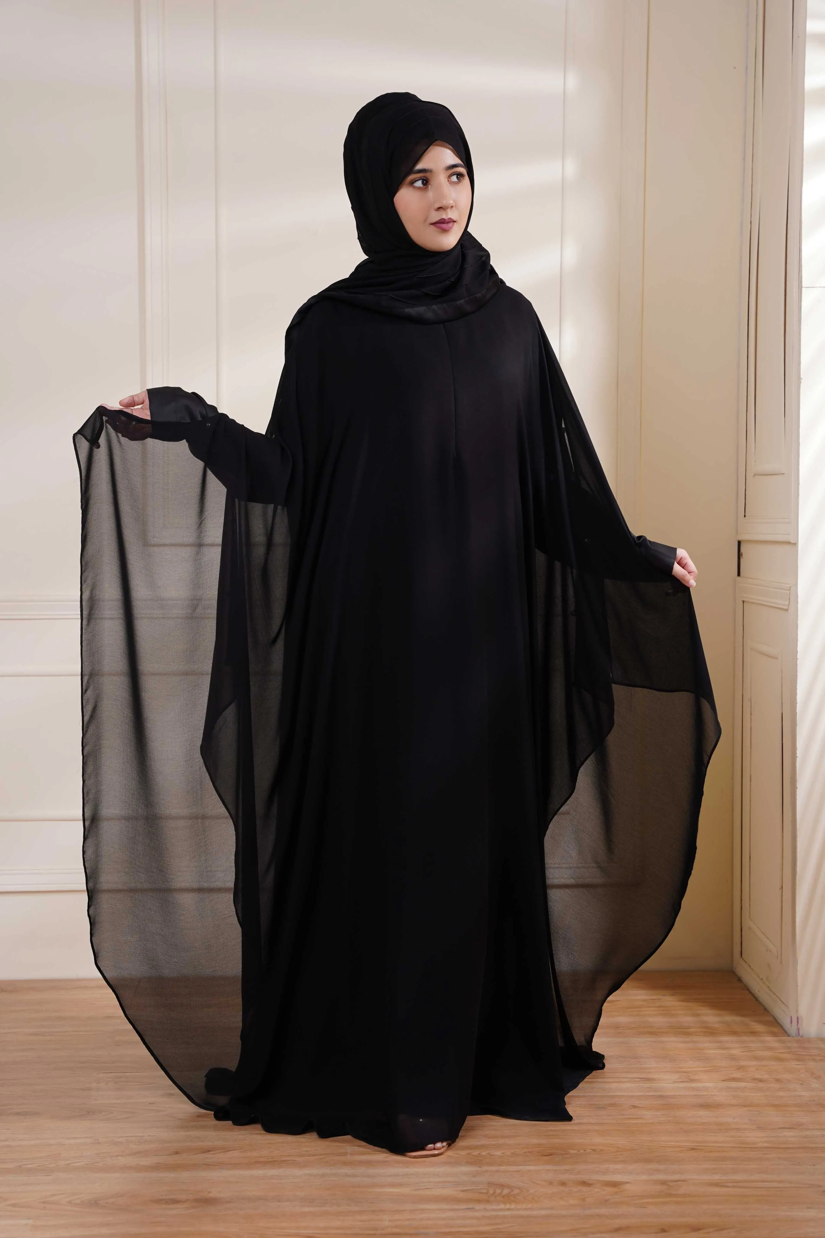 Black Formal Poncho with Pearls