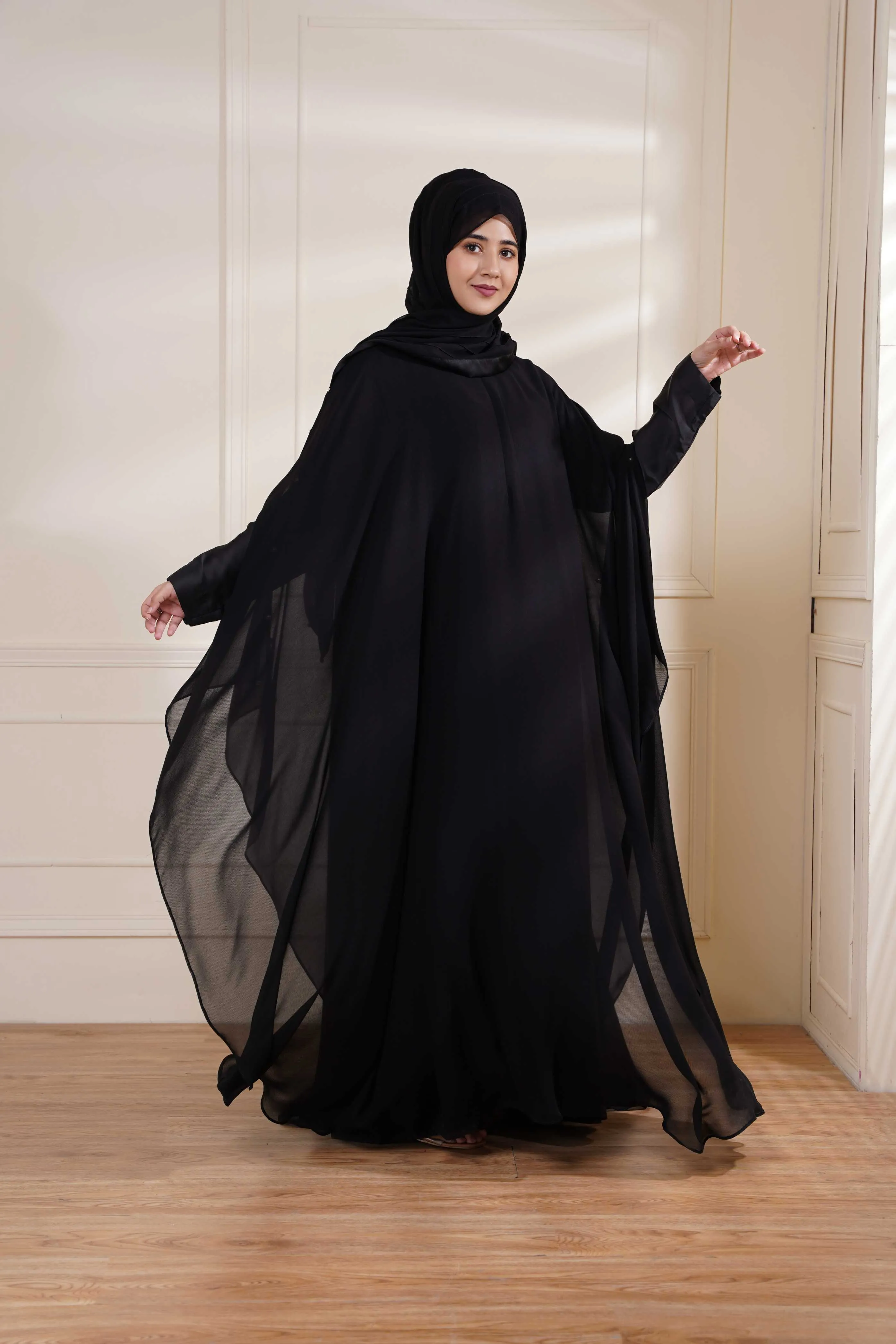 Black Formal Poncho with Pearls