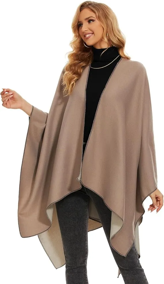 Black-Gray Soft Knit Wrap Poncho Style Cardigan