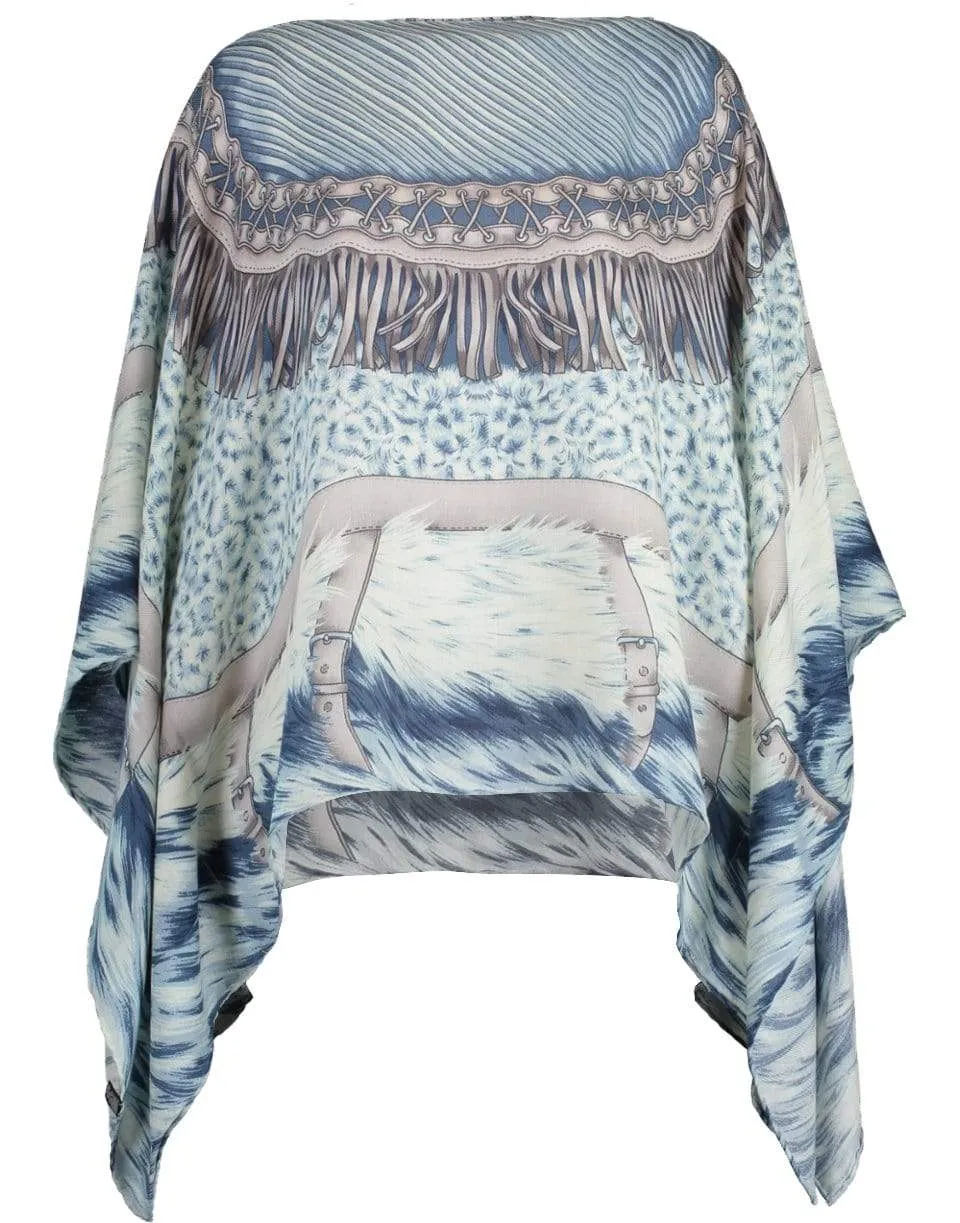 Blue Cashmere Printed Poncho