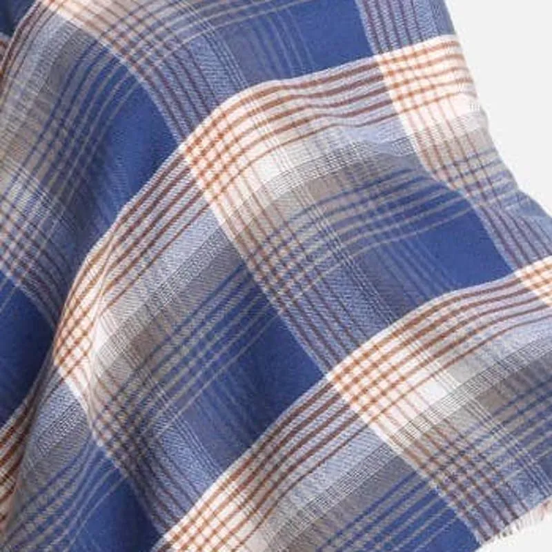 Blue White Multicolor Plaid Poncho