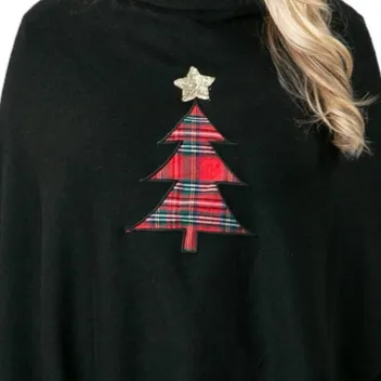 Boardwalk Poncho Red Tartan Plaid Holiday Christmas Tree