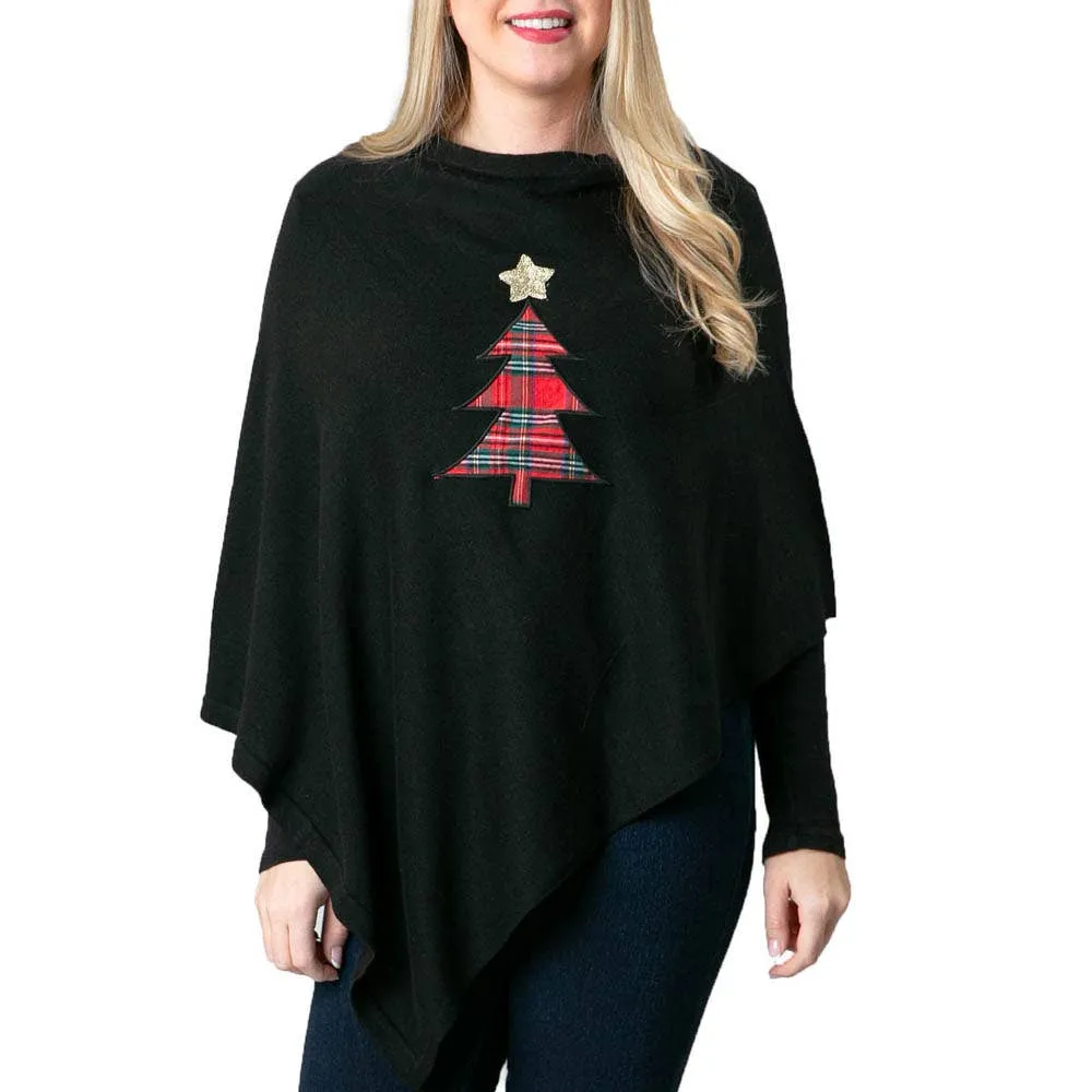 Boardwalk Poncho Red Tartan Plaid Holiday Christmas Tree