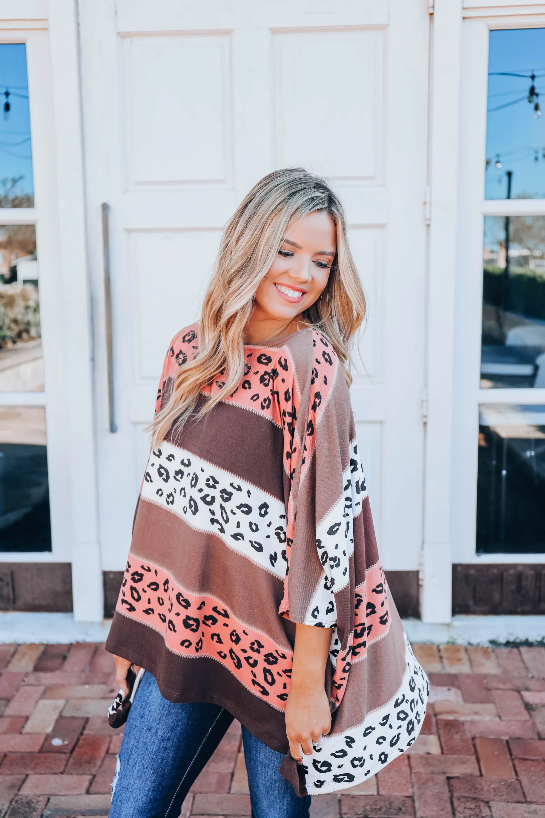 Boho Striped Poncho - Mocha  S-3X