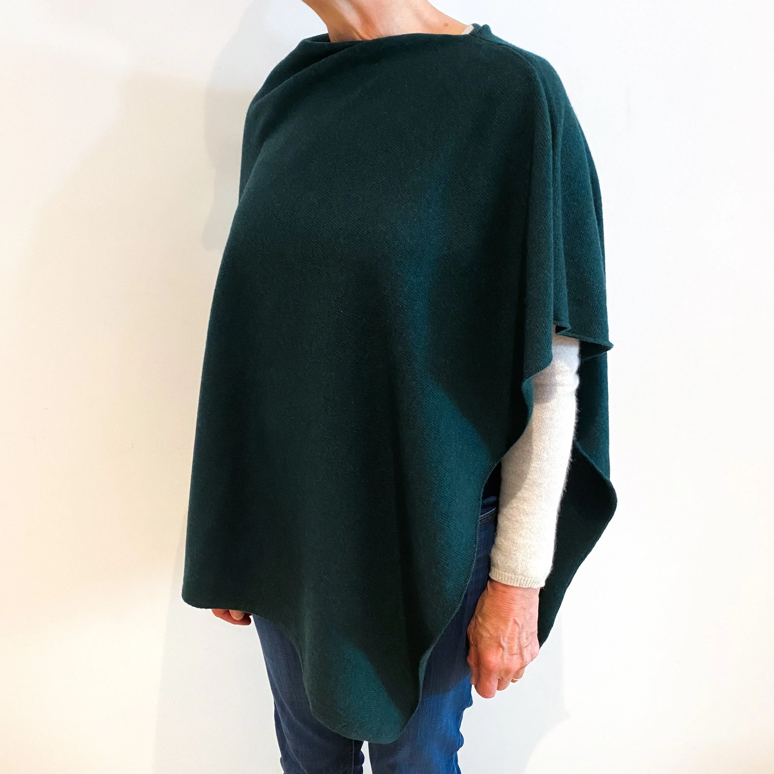 Brand New Scottish Dark Forest Green Cashmere Poncho One Size