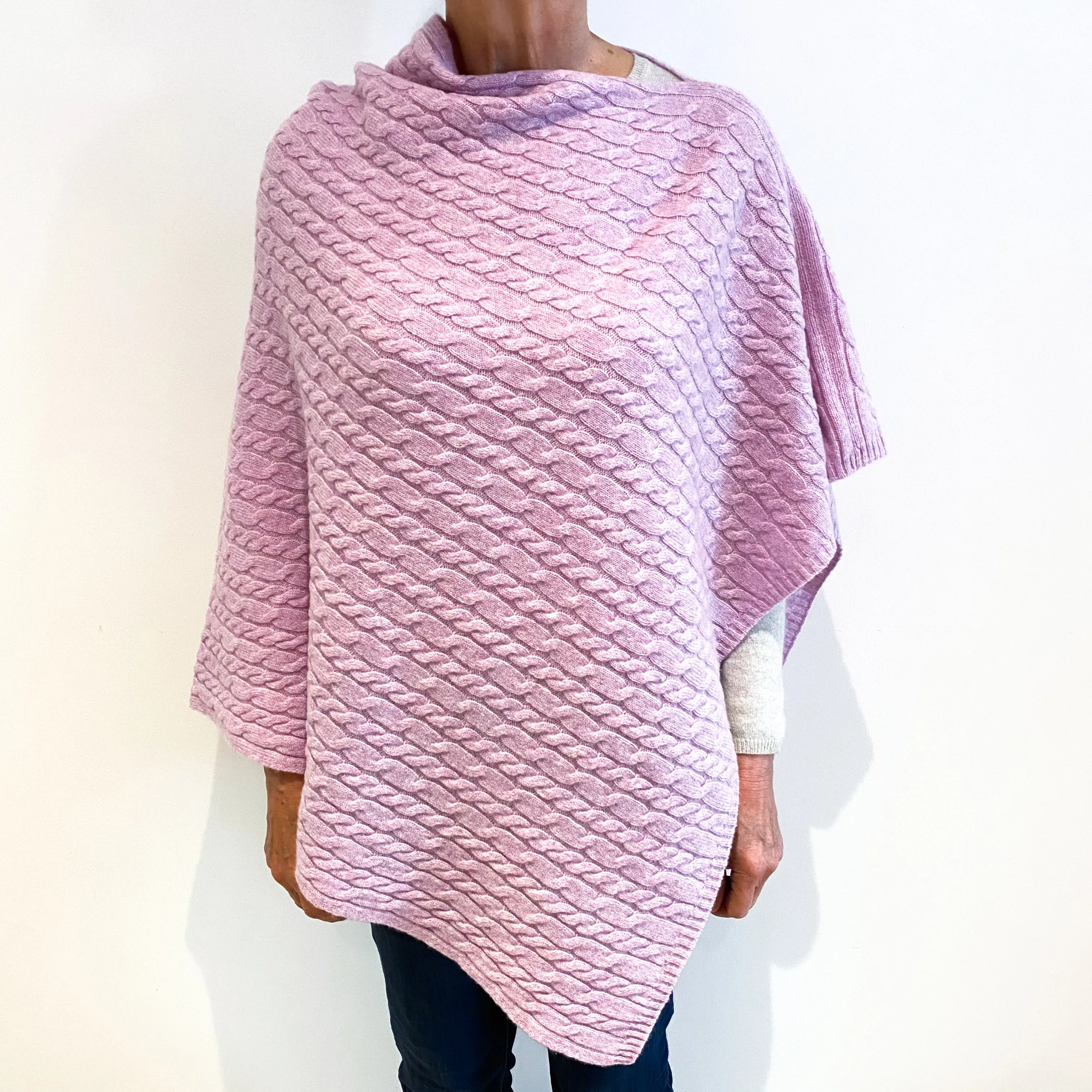 Brand New Scottish Mauve Pink Cashmere Cable Poncho One Size