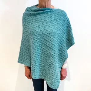 Brand New Scottish Sea Foam Green Cashmere Cable Poncho One Size