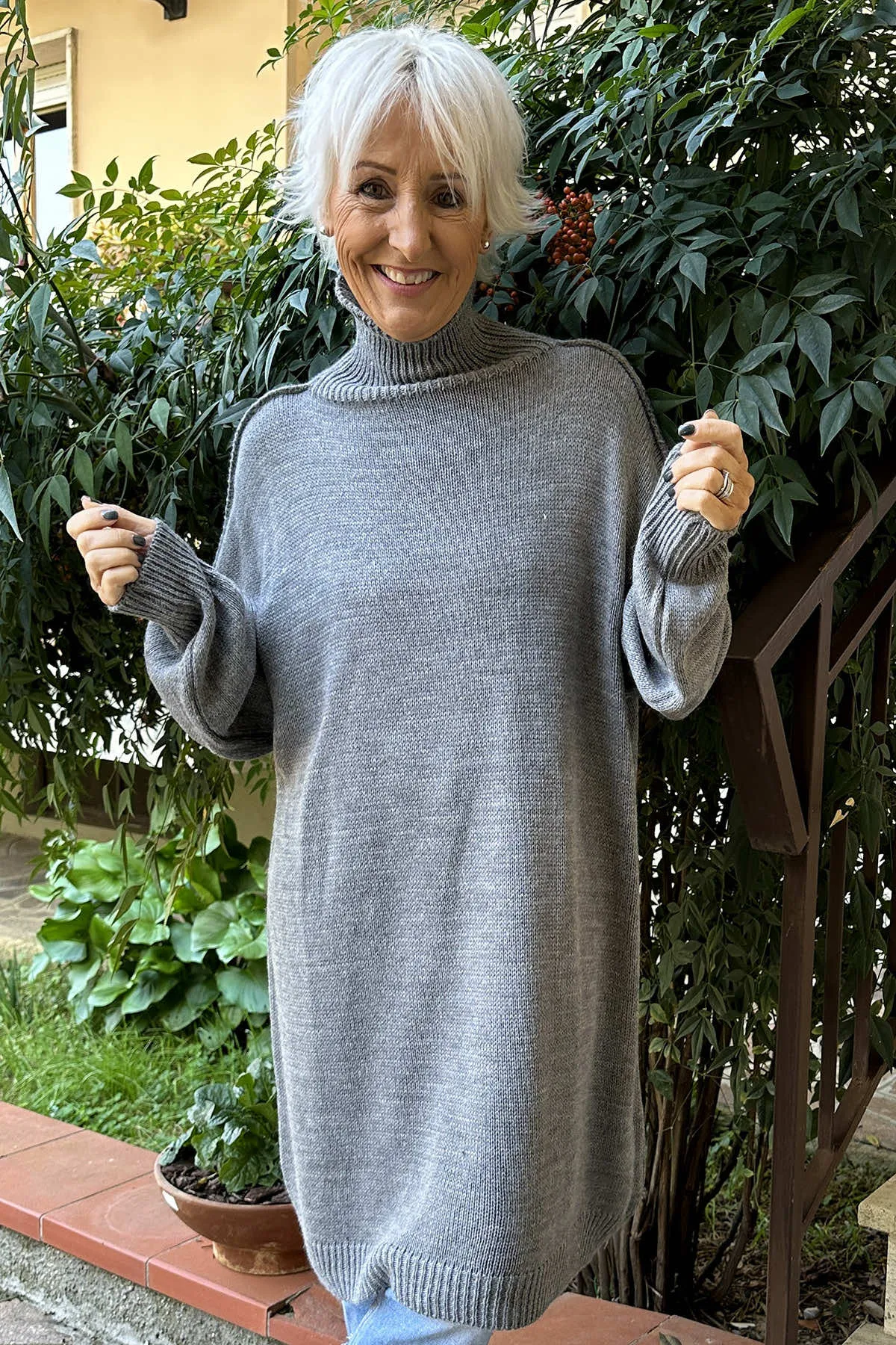 Bridie Polo Neck Knitted Tunic Grey