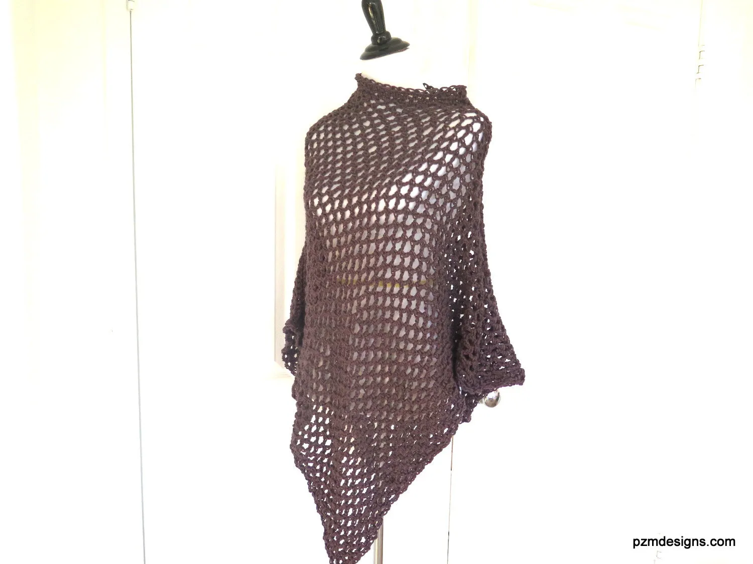 Brown Fishnet Poncho, Long Plus Size Crochet Poncho