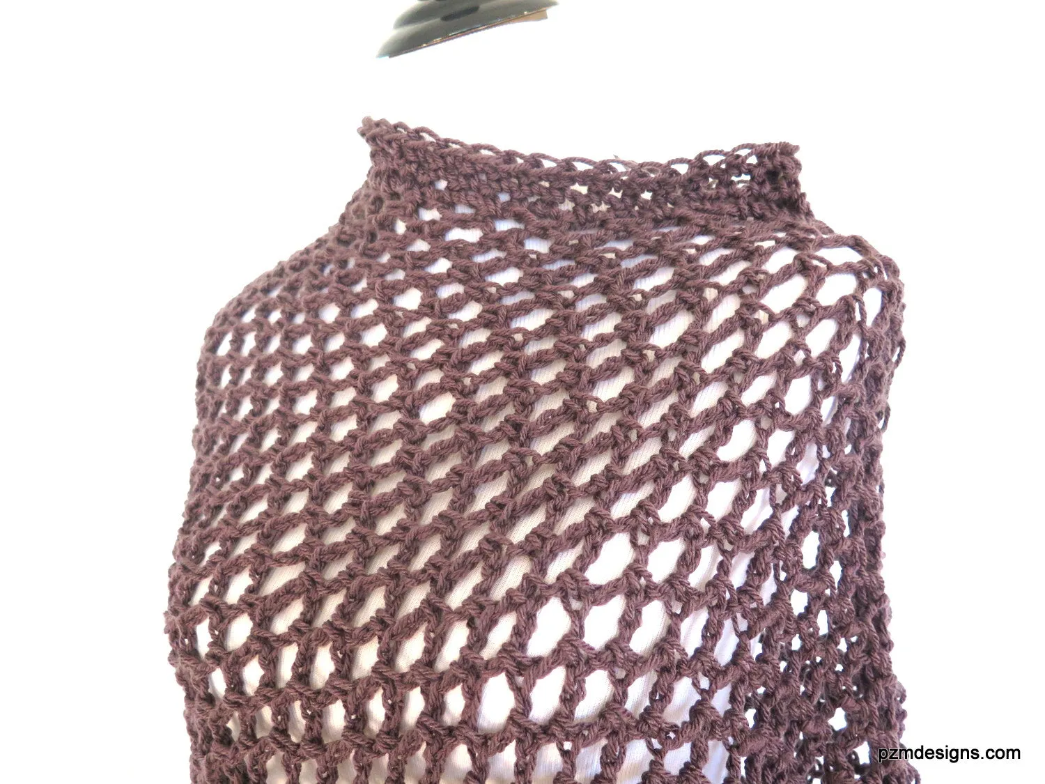 Brown Fishnet Poncho, Long Plus Size Crochet Poncho