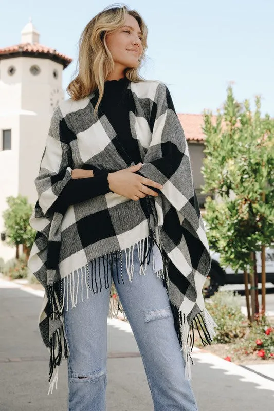 Buffalo Plaid Tassel Poncho