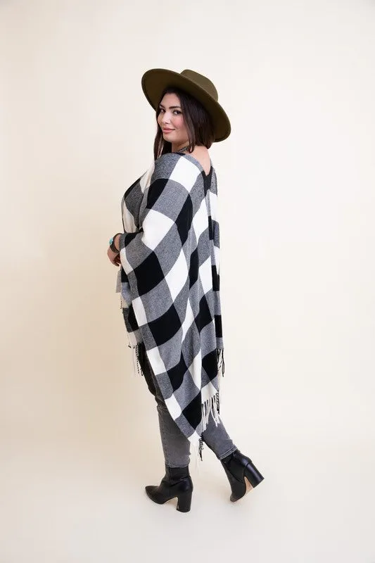 Buffalo Plaid Tassel Poncho