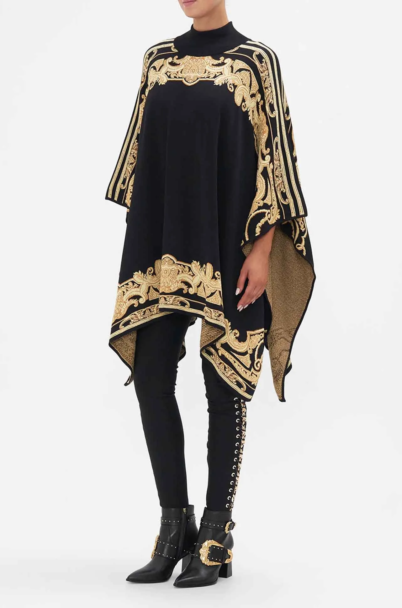 Camilla - Tether Me Not Funnel Neck Drape Knit Poncho