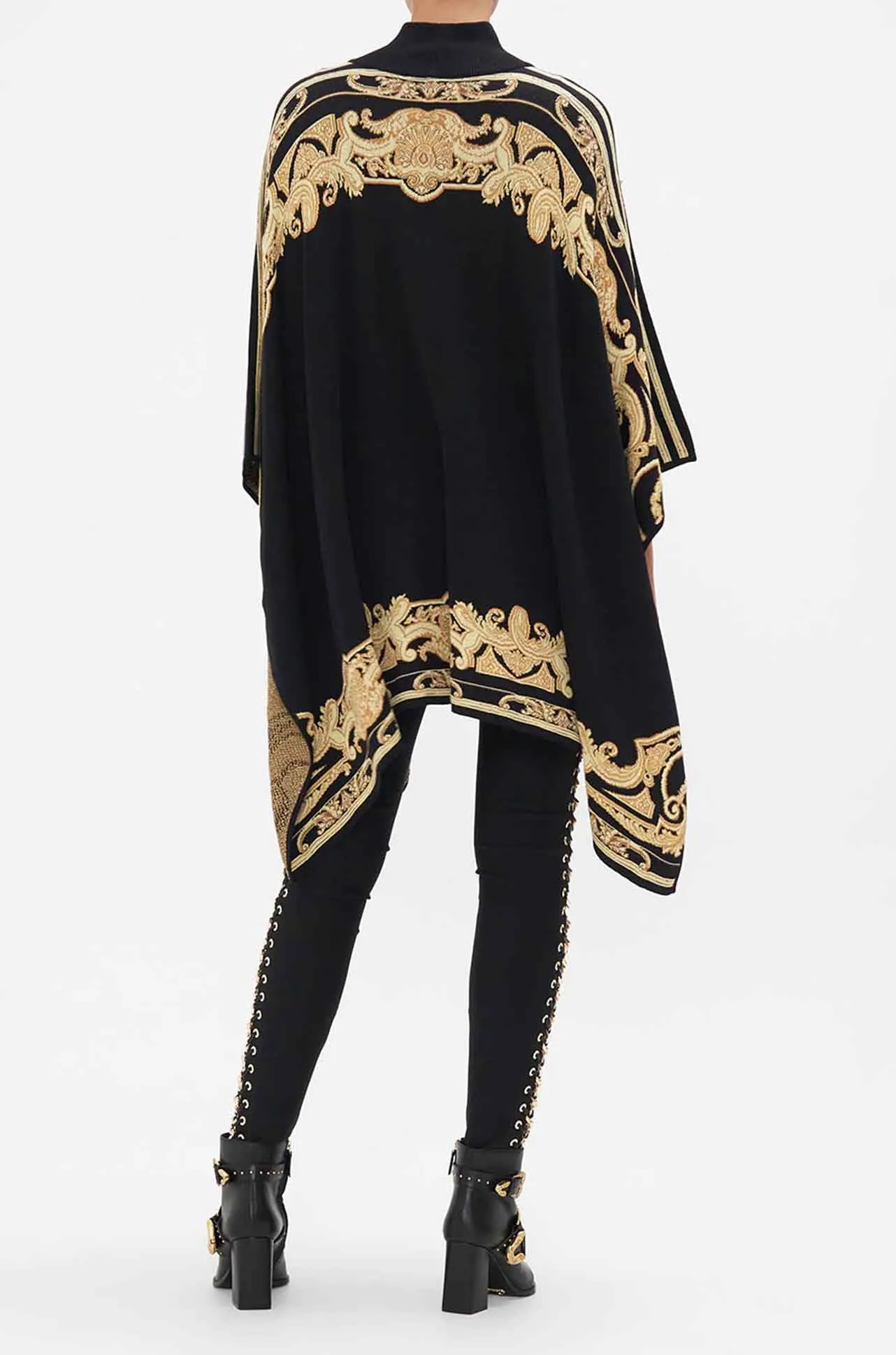 Camilla - Tether Me Not Funnel Neck Drape Knit Poncho