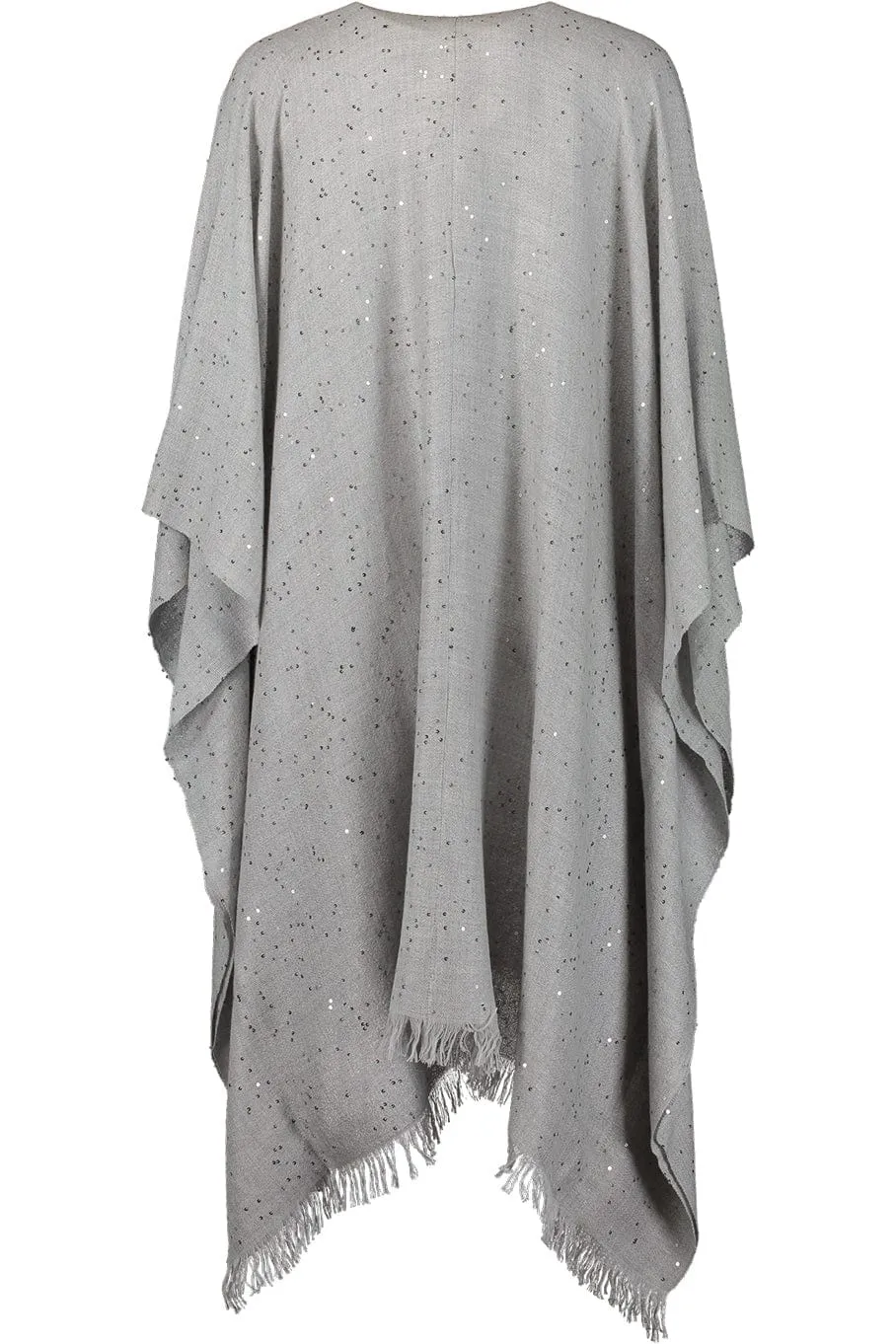 Cashmere Silk Paillette Poncho - Pearl Grey