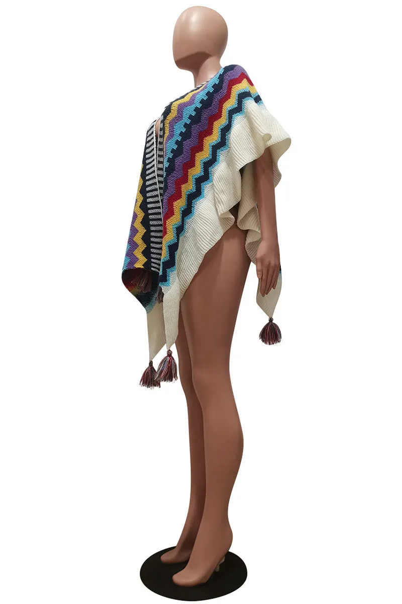 CH0386 Geo Knitted Poncho