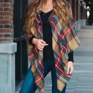 Classic Flannel Poncho with Toggle Closure