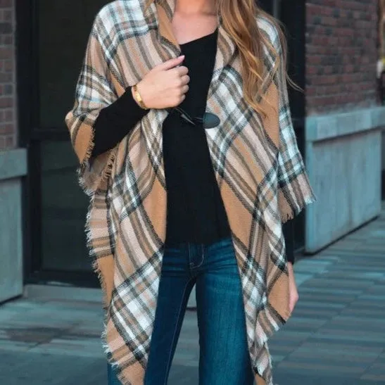 Classic Flannel Poncho with Toggle Closure