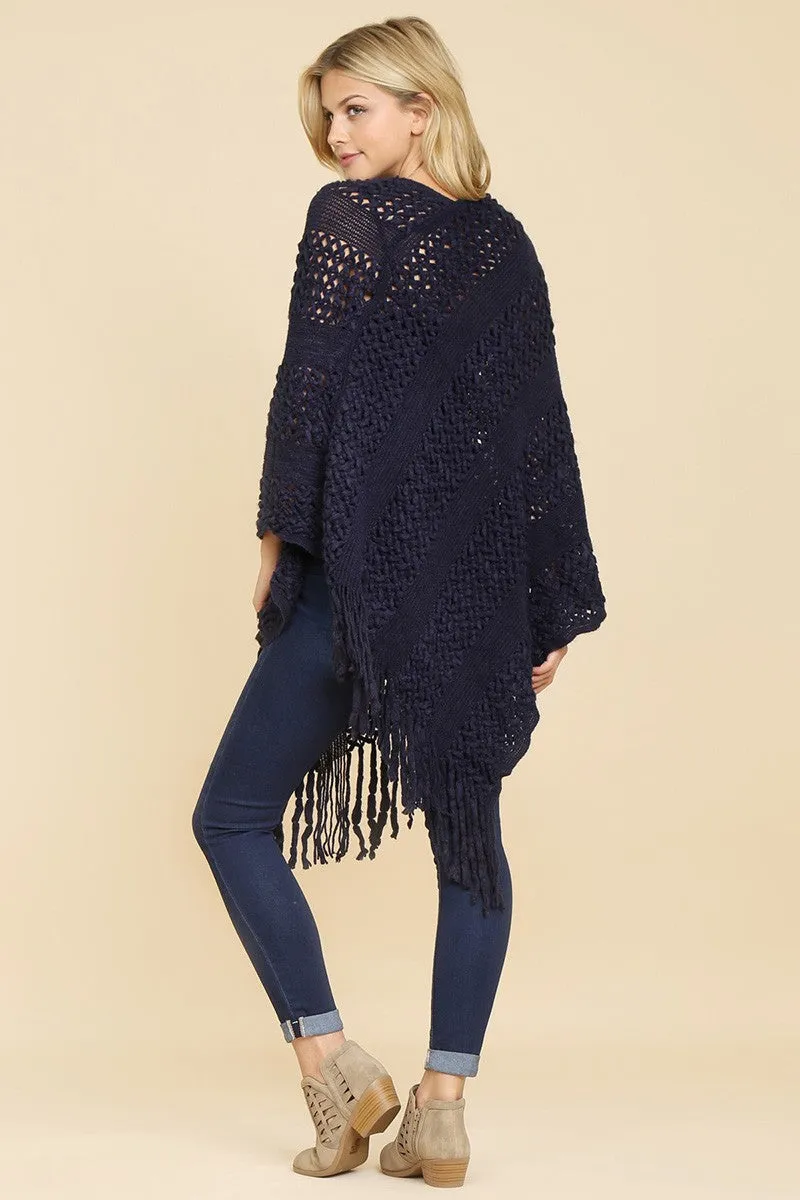 Classic Fringe Navy Poncho