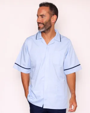 Drayford Men's Classic Healthcare Tunic - Sky Blue / Navy